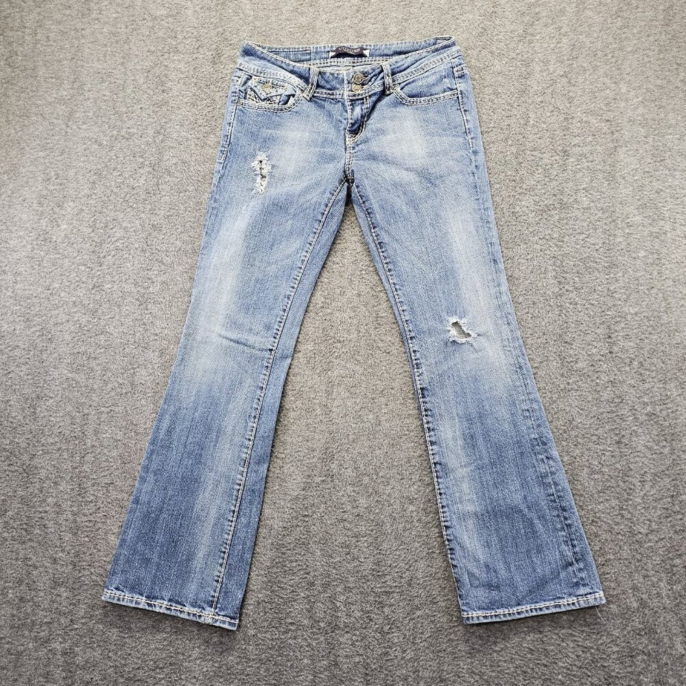 Vigoss Bootcut Jeans Womens Size 3 27 Medium Wash Distressed Flap Pocket Western